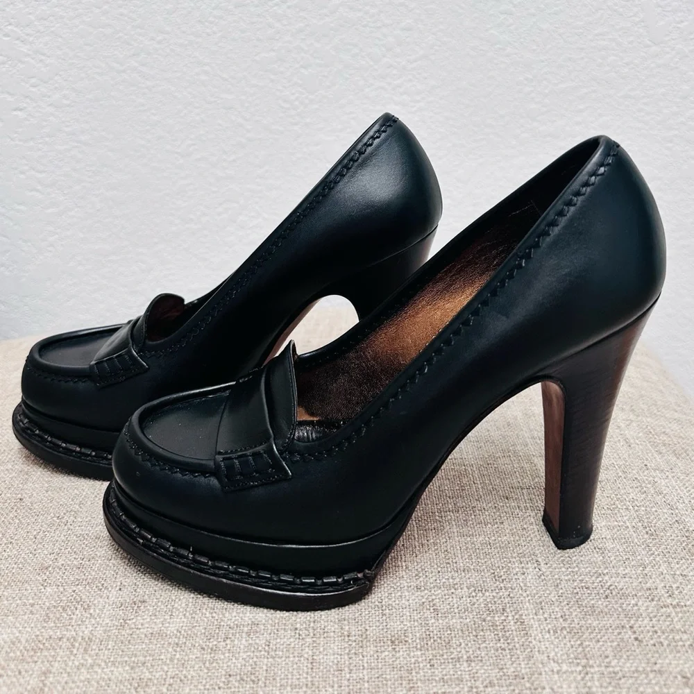 Yves Saint Laurent Black Platform Loafers - Picture 3 of 6